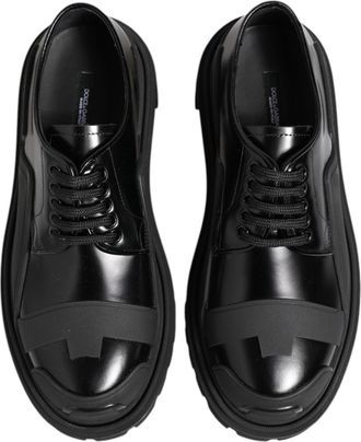 Dolce & Gabbana Mens Black Patent Leather Trekking Derby Shoes Calf