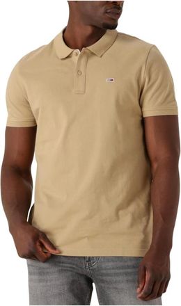 Tommy Jeans Tops, Heren, Beige, XL, Katoen, Beige Slim Plancket Polo voor Heren