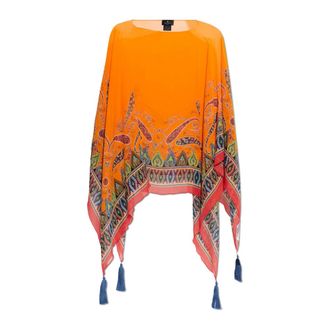 Etro Etro, Beachwear, female, Orange, Size: ONE SIZE Silk Top With Print