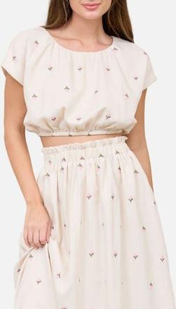 Blu Pepper Floral Embroidered Crop Top in Ivory at Nordstrom Rack, Size Medium