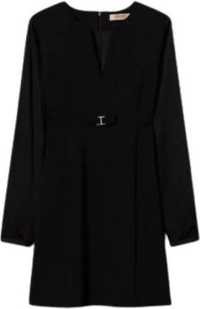 Twinset Milano Gebreide Korte Jurk - Dames - Korte kleedjes - Zwart - L - Polyester - Kleedjes