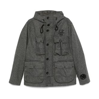 C.P. Company Antraciet Wollen Blend Ritsjas - Heren - Zomerjassen - Grijs - L - Wol - Jassen