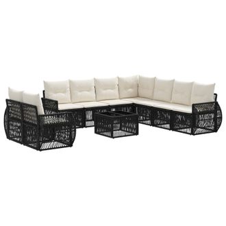 vidaXL Conjunto De Sof&aacute;s De Jard&iacute;n 10 Pcs Negro Y Blanco Crema Vidaxl