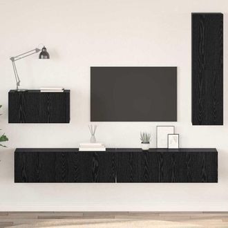 vidaXL Vidaxl - Mueble De Tv De Pared 4 Pcs Roble Negro 200 X 30 X 30 Cm