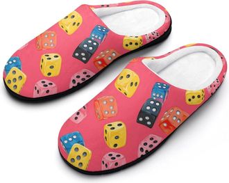 Generic Colorful Dice Mens House Slippers Memory Foam Washable Cotton Slip on Home Shoes