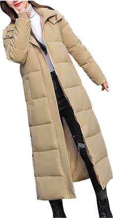 Generic Winter Jackets for Women Long Parka Puffer Coat Hooded Thicken Quilted Ankle Length Maxi Long Coats Anorak Outwear (A1 khaki,M)