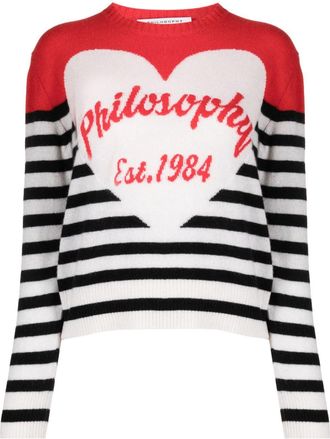 Philosophy di Lorenzo Serafini intarsia-logo striped sweatshirt - women - Virgin Wool/Cashmere - 42 - White