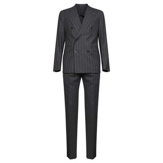 Tagliatore Double Breasted Suits, male, Gray, XL, Double-Breasted Blazer and Trousers Set