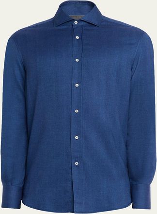 Brunello Cucinelli Mens Chevron Woven Button-Down Shirt