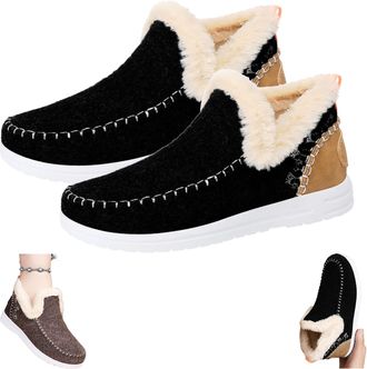 Generic Winter Snow Boots for Women, Non Slip Warm Trendy Slip On Ankle Booties, Cozy Fleece Lined Suede Slipper Boots for Outdoor Walking (black-5.5UK)