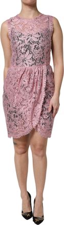 Dolce & Gabbana Pink Floral Lace Sleeveless Sheath Womens Dress