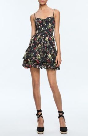 Alice & Olivia Daisy Floral Cotton Eyelet Minidress in Blush Kiss Black at Nordstrom Rack, Size 12