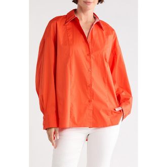 Diane Von F&uuml;rstenberg Laura Oversize Button-Up Tunic Shirt in Burnt Orange at Nordstrom Rack, Size Medium