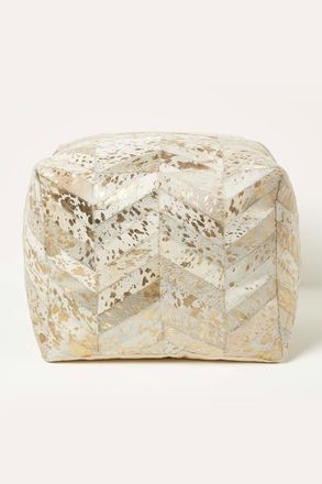Homescapes Geometric Diamond Leather Pouffe Bean Cube in Grey