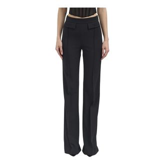 Elisabetta Franchi Wide Trousers, female, Black, Size: XS Double Crepe Stretch Trousers with Embroidered Logo