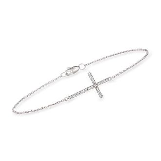 Ross-Simons 14kt White Gold Sideways Cross Bracelet With Diamonds