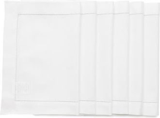 Solino Home Cotton Linen Hemstitch Placemats Set of 6, 14 x 19 Inch for Dining Table, Holiday and Everyday Table Decor in White at Nordstrom, Size