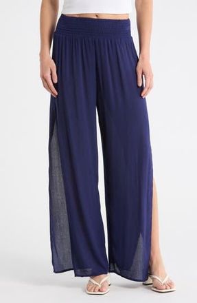 Elan Side Slit Wide Leg Cover-Up Pants in Navy at Nordstrom Rack, Size Large