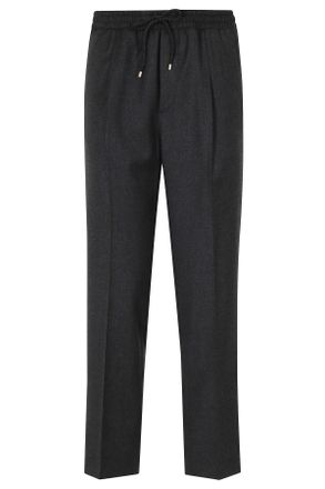 BRIGLIA 1949 Gray Drawstring Elastic Waist Virgin Wool-Blend Straight-Leg Pants