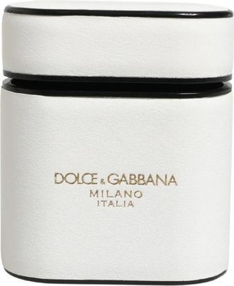 Dolce & Gabbana Kalfsleer Logo Print Flip Houder Air Pods Case - Dames - Telefoonaccessoires - Wit - ONE Size - Leer - Accessoires