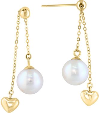 Effy Heart Freshwater Pearl Chain Drop Earrings in White at Nordstrom Rack