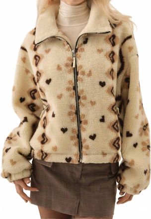 For Love & Lemons Betty Sherpa Zip Up Sweaters In Cream