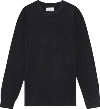 Nn.07 Zwarte Crewneck Sweater met Modedetails - Heren - Ronde hals truien - Blauw - L - Polyester - Truien & Vesten