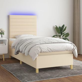 vidaXL Cama Box Spring Colch&oacute;n Y Luces Led Tela Color Crema 90x190 Cm Vidaxl