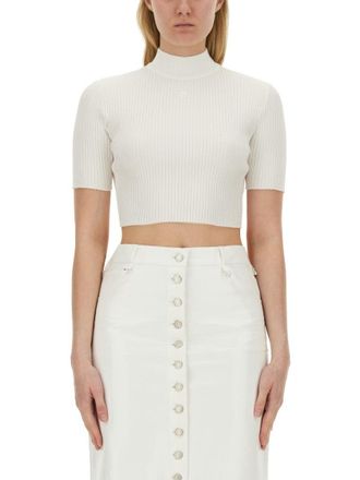 Courr&egrave;ges Ribbed Fitted White Crop Top