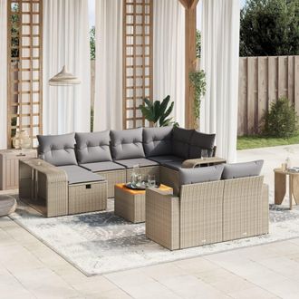 vidaXL Set De Sof&aacute;s De Jard&iacute;n 11pzas Con Cojines Rat&aacute;n Sint&eacute;tico Beige Vidaxl