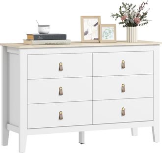 OEM C&oacute;moda Para Dormitorio Con 6 Cajones Tiradores De Pu Cajonera Para Sal&oacute;n Pasillo 120x40x78 Cm Blanco