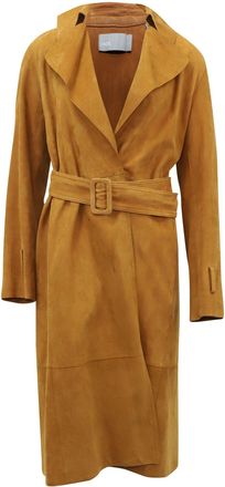 Vince Classic Trench Coat in Brown Lamb Leather