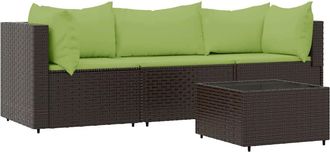 vidaXL Set Muebles De Jard&iacute;n 4 Piezas Y Cojines Rat&aacute;n Sint&eacute;tico Marr&oacute;n Vidaxl