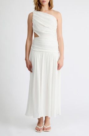 Extro&Vert Delilah One-Shoulder Cutout Detail Draped Maxi Dress in White at Nordstrom, Size X-Small