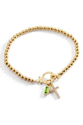 Mint & Lily Cross Charm Birthstone Bracelet in August Peridot at Nordstrom, Size 7.5