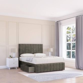Sloomy California Divan Bed Base Slate Naples No Drawers 12 Footboard & 54 Floor Standing Headboard in Light Grey | Size: Small Double