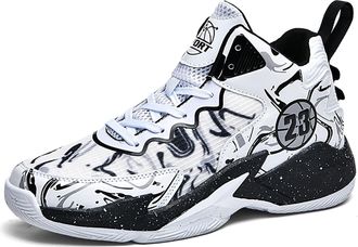 Generic Unisex Basketball Shoes Anti Slip Breathable Fashionable Graffiti Sports Training Boots Walking Shoes(Black,4.5 UK)