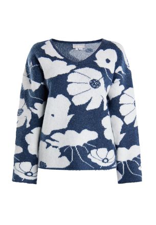 Usha Gebreide trui Dames marine wit