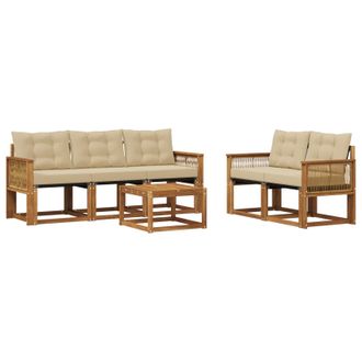 vidaXL Conjunto De Sof&aacute;s De Exterior Con Coj&iacute;n 6 Pcs Natural Y Beige Vidaxl