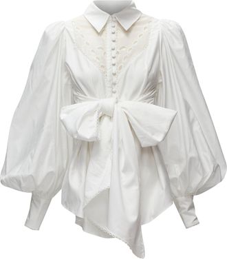 Acler Acler cotton eyelet cutout big bow puff sleeve blouse