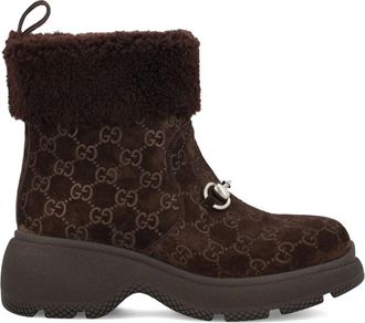 Gucci Horsebit GG ankle boots - women - Lamb Fur/Calf Leather/Rubber - 38 - Brown