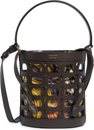 Ferragamo Gancio Leather Bucket Bag in Testa Di Moro at Nordstrom