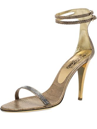 Ferragamo 110mm snakeskin crystal-embellished heeled sandals - women - Snakeskin/Leather/Leather - 40.5 - Gold