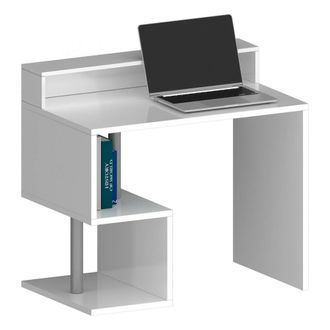 Dmora Escritorio Silvio, Escritorio Lineal Con Estantes De Almacenamiento, Escritorio De Oficina Multiusos Con Tablero, 100x50h93 Cm, Blanco, Con Embalaje R