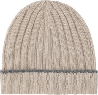 Brunello Cucinelli Beige Ribbed Knitted Beanie Cap