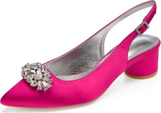 Generic Wedding Shoes Womens Low Heels Pointed Toe Bridal Heels Comfortable Satin Chunky Heels Prom Party Dress Shoes 4.5Cm,Rose red,6 UK