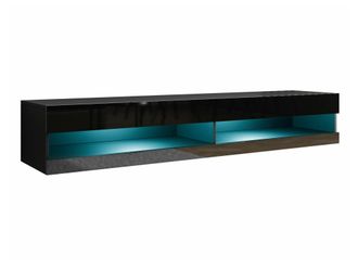 Mirjan24 Mobilier1 - Mueble Tv Venenou 120, Negro + Negro Brillante, N&uacute;mero De Puertas: 0, N&uacute;mero De Cajones: 0, 180x30x40cm, Led