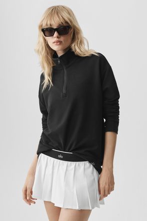 Alo | Double Take Long Sleeve 1/4 Zip Sweatshirt in Black, Size: Medium