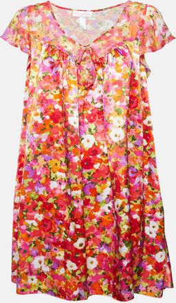 Oscar De La Renta Oscar De La Renta Pink Label Multicolor Floral Print Satin Night Gown