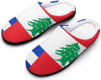 Generic Israeli And Lebanese Flag Mens Cozy Cotton Slippers with Memory Foam Lightweight Anti-skid House Shoes for Indoor Outdoor